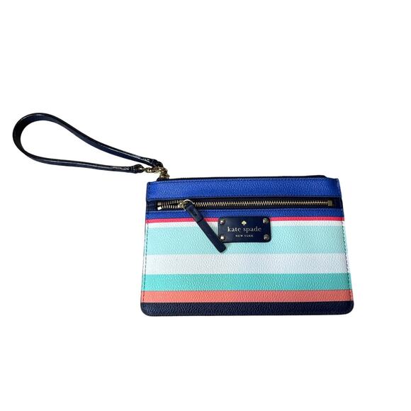 KATE SPADE bag/purse; Colorful striped Wristlet;  two pockets with Card slots - Picture 1 of 5
